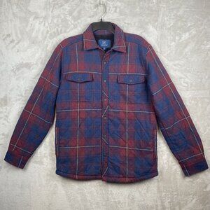 George Mens Plaid Quilted Shirt Jacket S (34-36) Red/Blue Cotton Blend